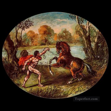 ジョルジョ・デ・キリコ Painting - 馬とディオスクリ ジョルジョ・デ・キリコ 形而上学的シュルレアリスム
